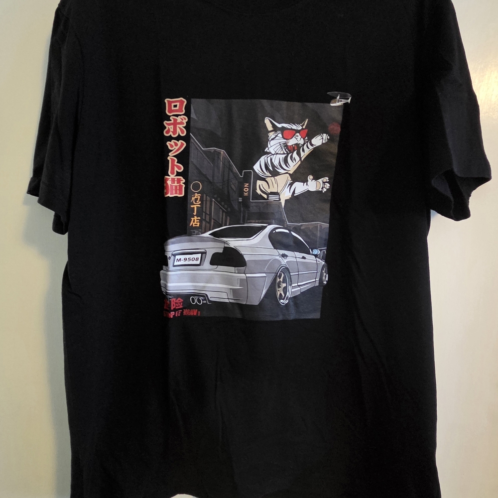 ROMWE Eduely Cartoon "Stop It Now" Car Print Black T-shirt
